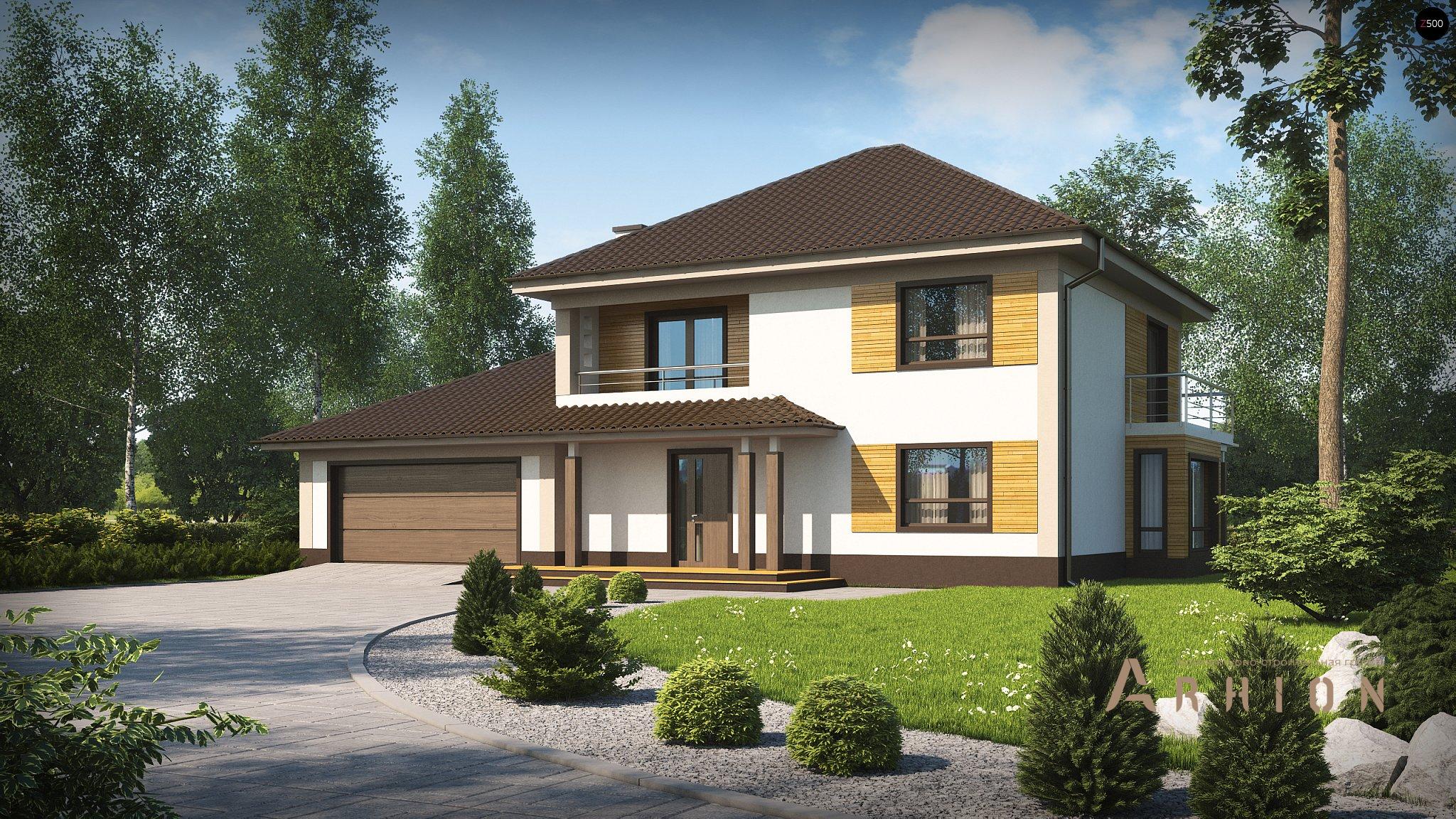 1. Проект двухэтажного дома в современном стиле с четырехскатной, Zx12 GL2, площадью - 226 кв c терассой, балконом, гаражом